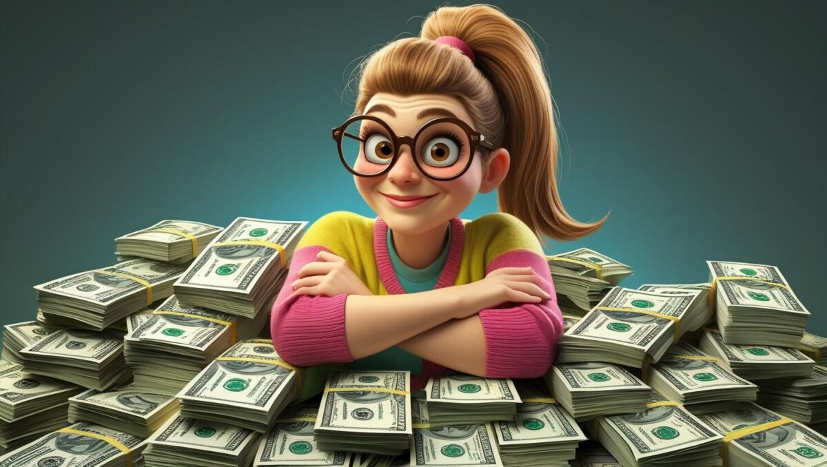 woman with a pile of cash