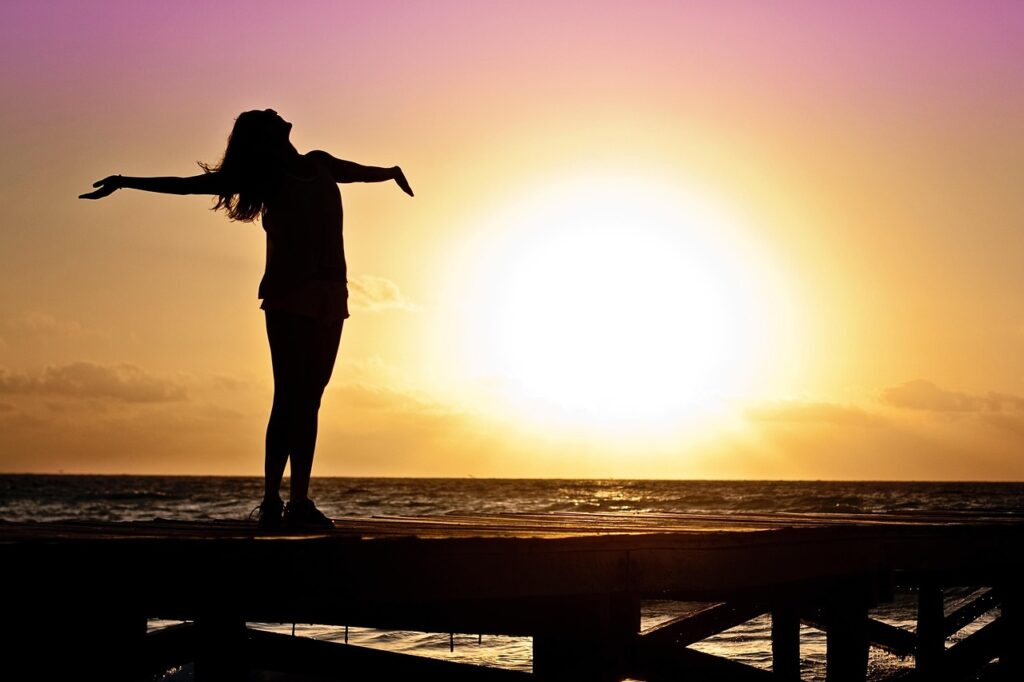 woman, nature, girl, freedom, happy, sun, silhouette, sunrise, beach, sunset, dusk, dawn, twilight