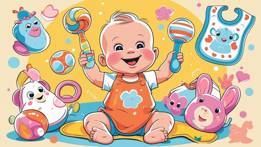 baby playing with lots of toys